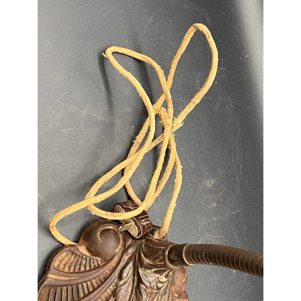 Antique Cast Iron Lilly Lamp With Original Cloth Cord